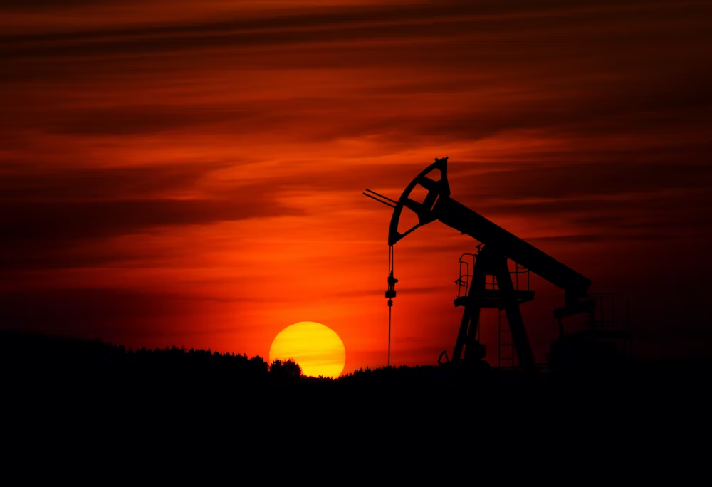A drilling rig’s silhouette