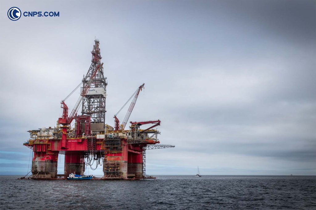 Offshore drilling platform in the ocean.