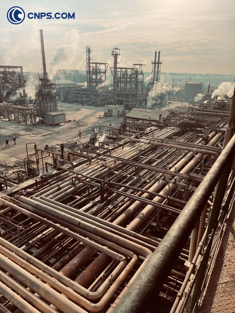 Overhead view of an industrial oil refinery