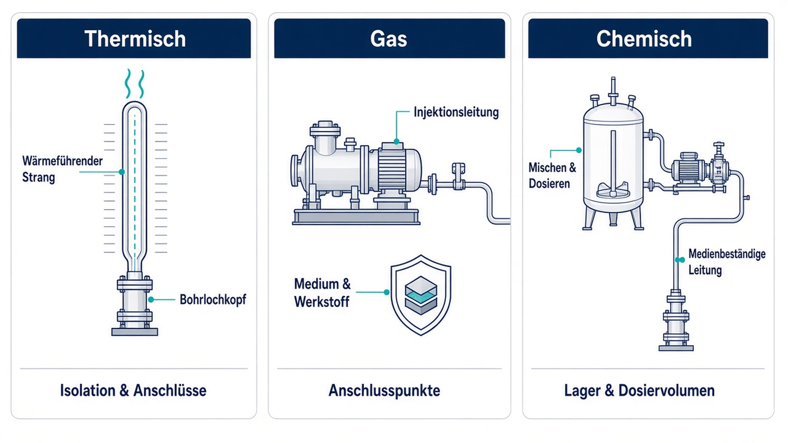 Schema: thermische, Gas- und chemische EOR-Ausrüstungsblöcke mit Schnittstellen